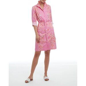 Patty Kim Elizabeth Dress Pink Rococo Print Ladies Size Small Button Down Belted